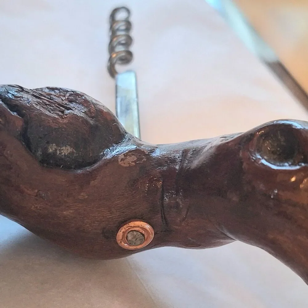 Vintage Grapevine Knotty Wood Corkscrew France Burlwood